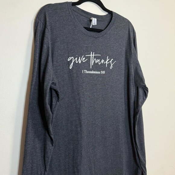 Bella + Canvas Long Sleeve Shirt "Give Thanks" 1 Thessalonians 5:18 Heather Gray - Picture 5 of 6